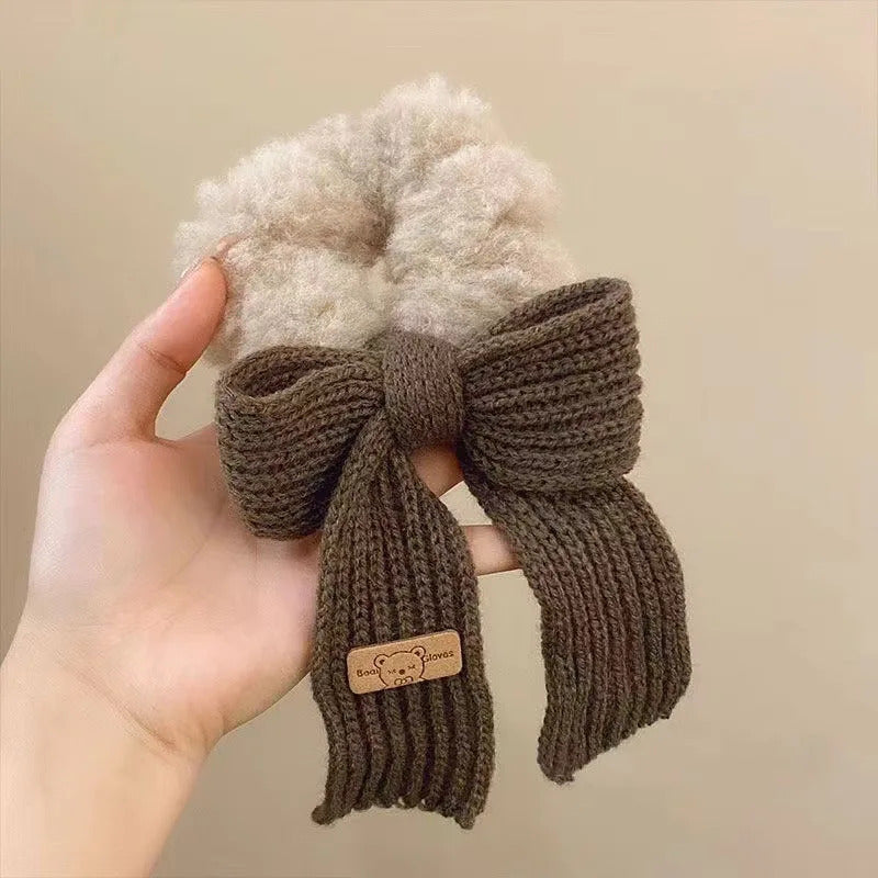 Autumn and Winter Gentle Knitted Wool Bow Hair Rope Girl's Sweet and Versatile Large Hair Ring Head Rope Hair Rubber Band