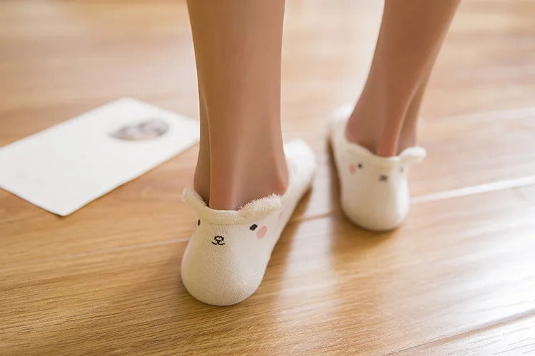 Kawaii Harajuku Cartoon Women Socks Cotton Invisible Sock Cute Animal Stereo Ear Girl Ankle Funny Breathable Socks Calcetines