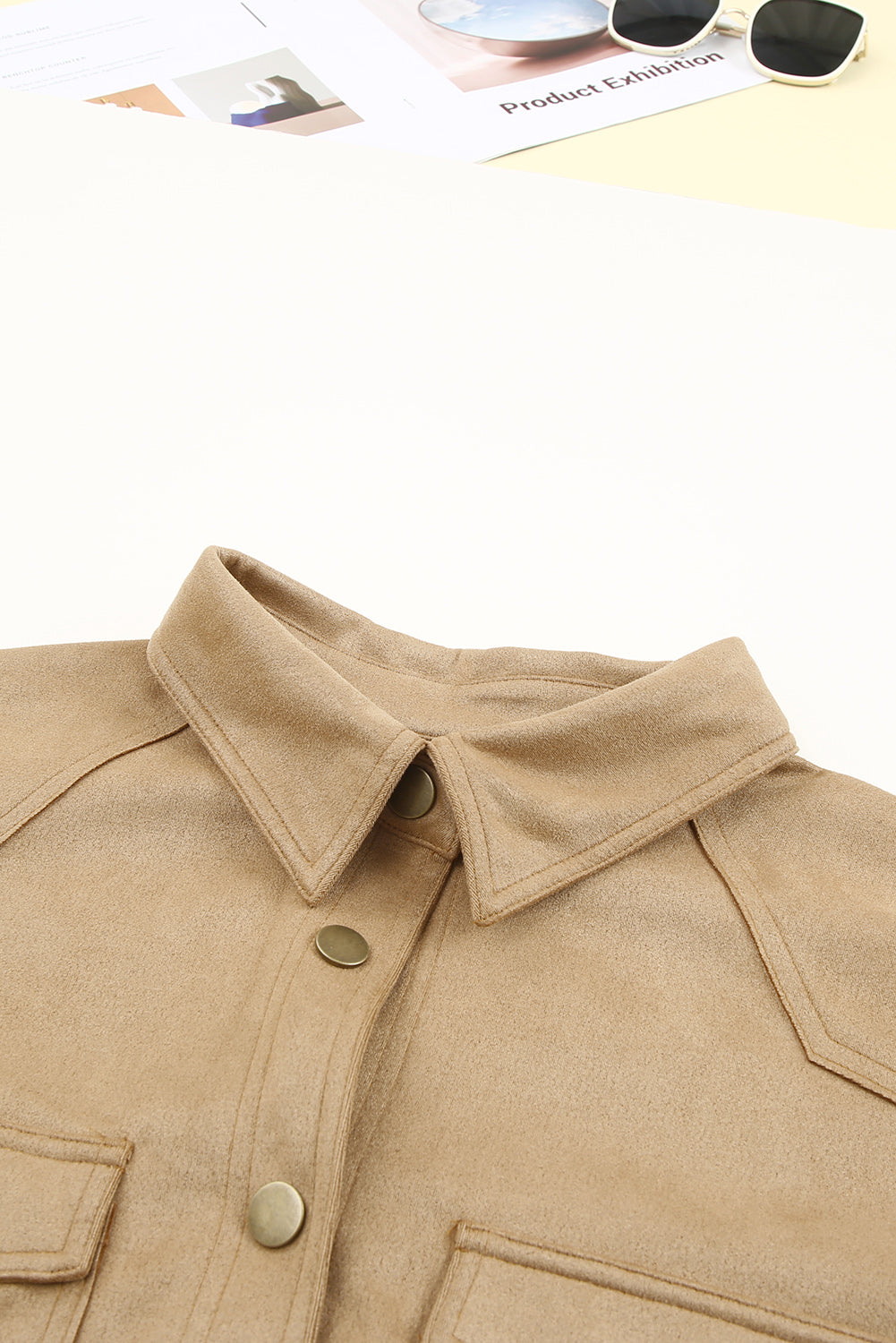 Khaki Snap Button Up Suede Jacket