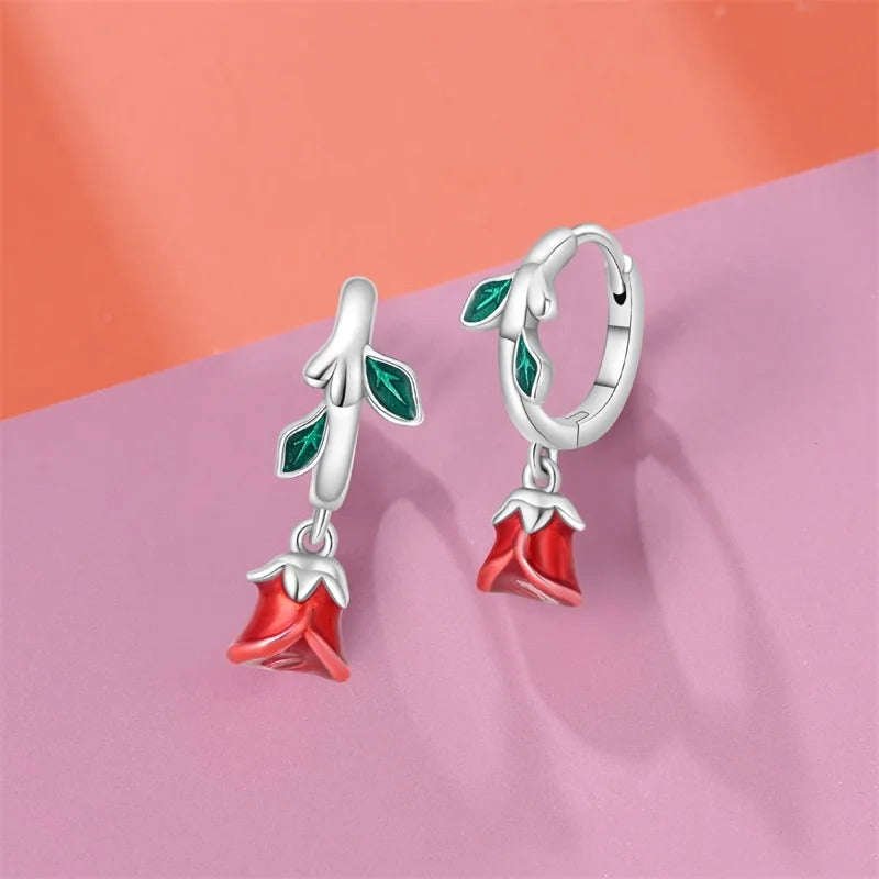 Fresh Spring Women's 925 Sterling Silver Tulip Rose Bee Fruit Original Design Earrings Fit Engagement Party Exquisite Jewelry