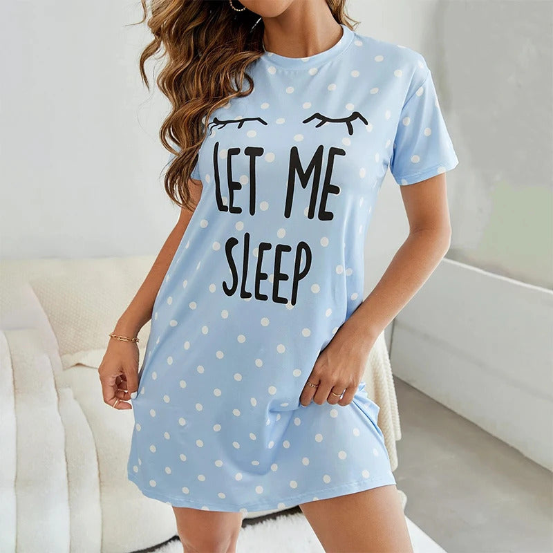 Women's Nightgown Summer Short Sleeve Sleep Shirt Round Neck T-shirt Dress Soft Nightdress Home Clothes Sleepwear & Loungewear