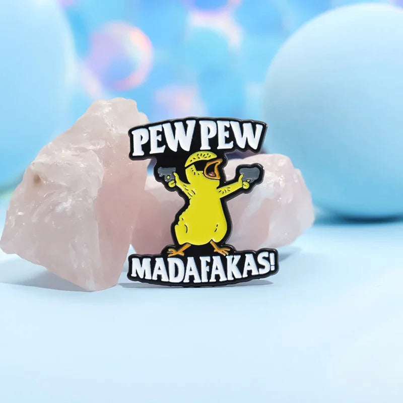 Pew Pew Madafakas Brooches Yellow Cool Chick Clothes Backpack Enamel Pins Collar Lapel Badge Cartoon Wholesale Of Jewelry Gift