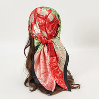 Satin Square Scarf Women Muslim Hijab Elegant 2023 Print Silk Neckerchief Shawl Wraps Headband Handle Hair Accessories Bandana