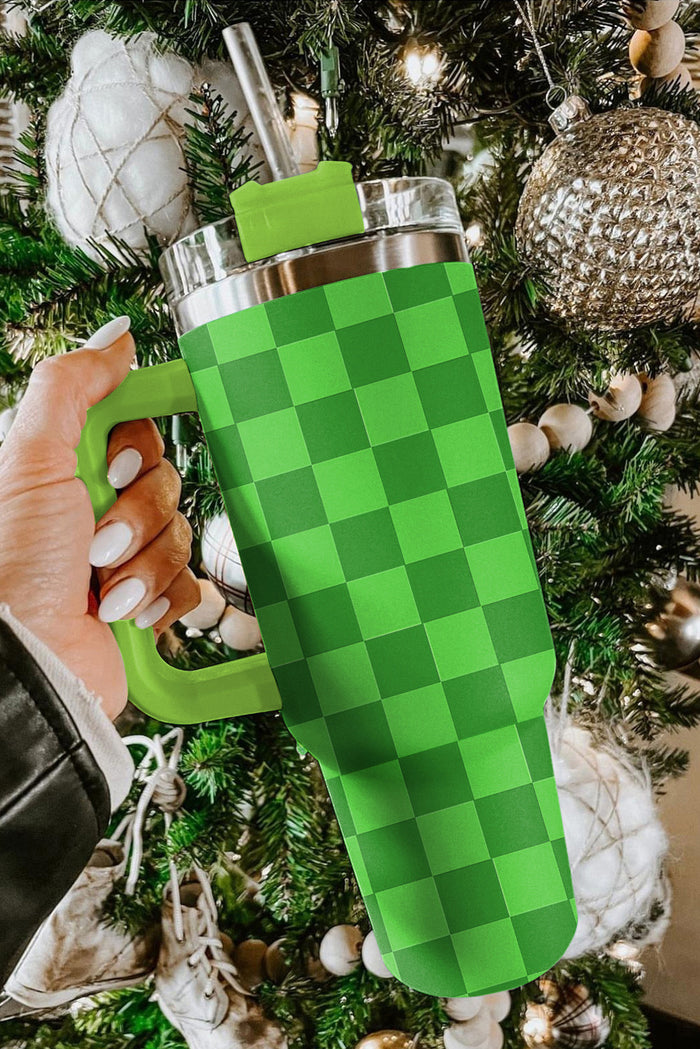 Green Two Tone Checkered Stainless Tumbler with Handle 1200ml