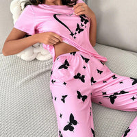 Women's Pajama Set Casual Heart print T-Shirt With Pants Sleepwear Loungewear Nightwear 2 Piece Sets Pijama Pajamas for women