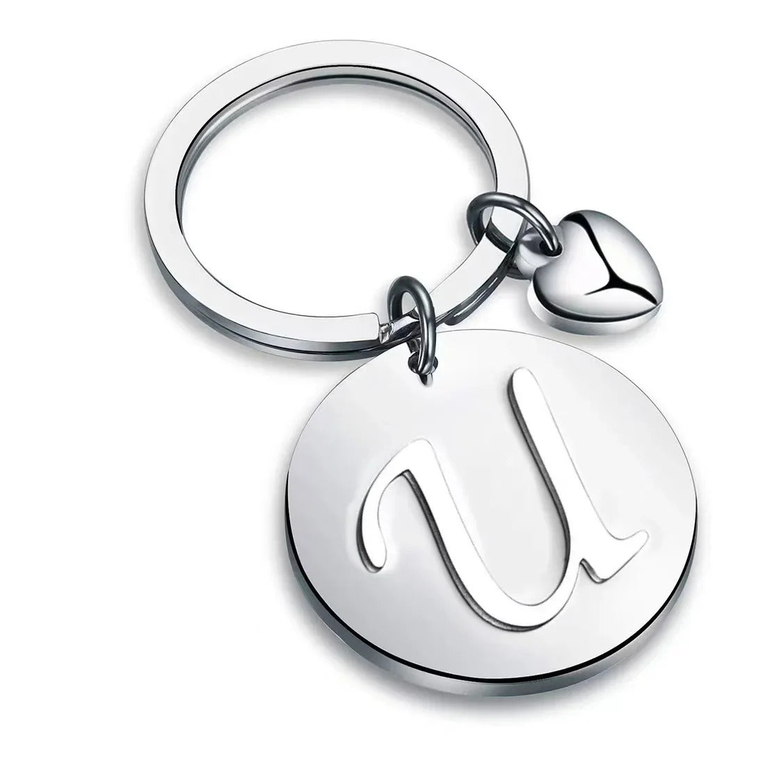 Popular A-Z  Round Brand Stainless Steel Keychain 26 Letter Keyring  Pendant Key Ring Buckle Chains for Car Motorcyle Gift