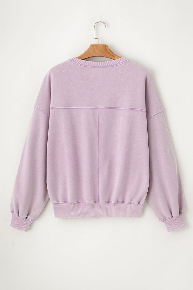 Orchid Petal Exposed Seam Batwing Sleeve Drop Shoulder Sweatshirt