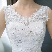 Wedding Dresses Pure White V-neck Appliques Sequined Sleeveless Princess Floor Length Plus size Wedding Gowns De Novia HS288