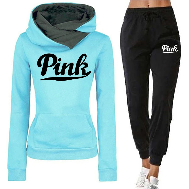 Womens Tracksuit Outfits Autumn Winter Hooded Sweatshirt +Black Sweatpants High Quality Ladies Daily Casual Warm 2 Piece Set