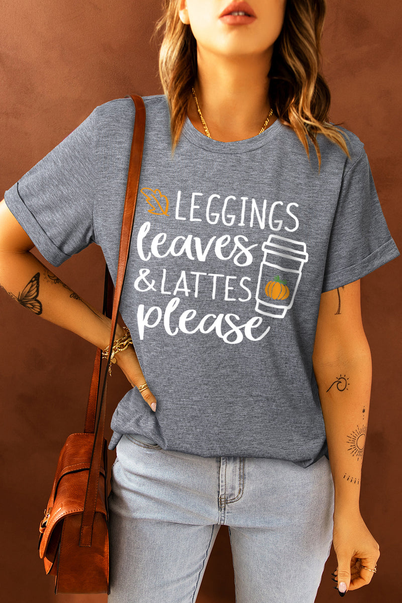 Gray Leggings Leaves and Lattes Please Graphic Tee