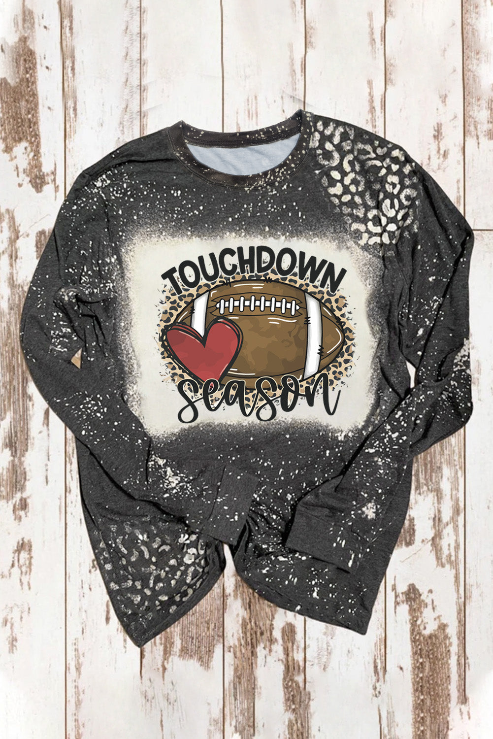 Black TOUCHDOWN Season Rugby Leopard Print Long Sleeve Top