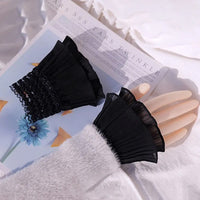 1Pair Detachable Cuffs Lace Mesh Fake Flared Sleeves Women Pleated Flare Sleeve Ruffles Wristband Decorative Accessories