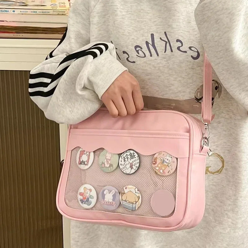 Japanese Harajuku Ita Bag for Women PU Transparent Pocket Itabag High School Girls Uniform JK Crossbody Shoulder Bag Handbags