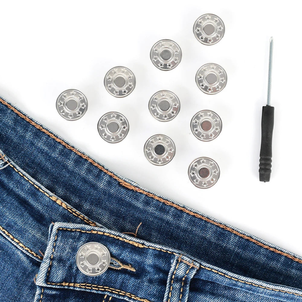 20/10pcs Detachable Jeans Screw Buttons with Screwdriver Clothes Replacement No Sewing Metal Pins Adjustable Waist Kit Tools