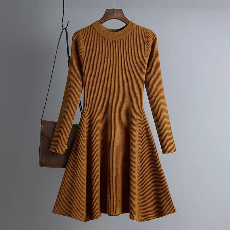 HLBCBG basic autumn winter short aline thick sweater dress elegant knit dress women slim mini dress Female chic knit sexy dress