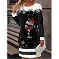 Ladies' Red Christmas Day Party Dress 3D Christmas Tree Pattern Printed Dress Big Size Autumn Long Sleeve O-Neck Casual Dresses