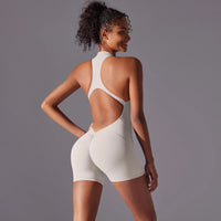 Sexy Hollow Backless Scrunch Butt Sport Jumpsuit Short Woman One Piece Gym Outfit Sleeveless Zipper Fitness Overalls Yoga Romper