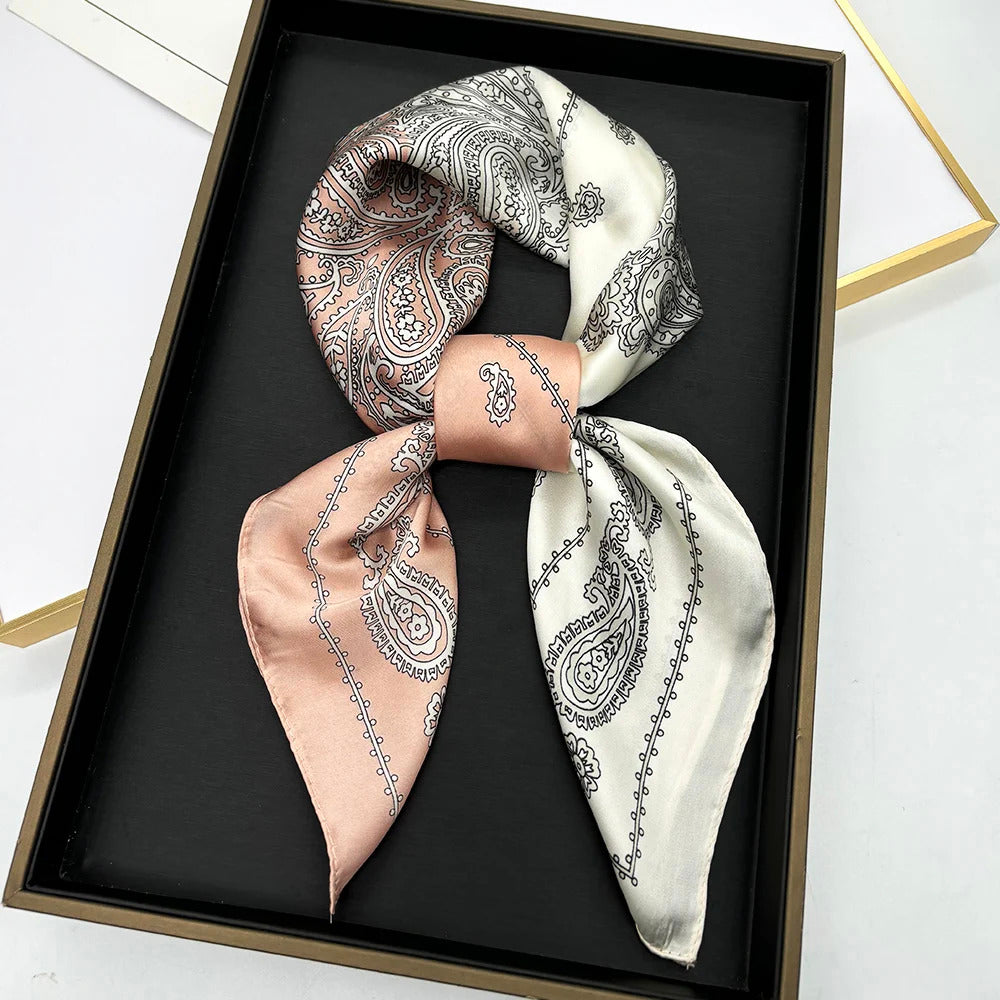 2024 New Silk Square Hair Scarf Foulard Pashmina Shawls Wraps Neck Scarves Women Floral Bandana Headbands Floral Bufandas Female