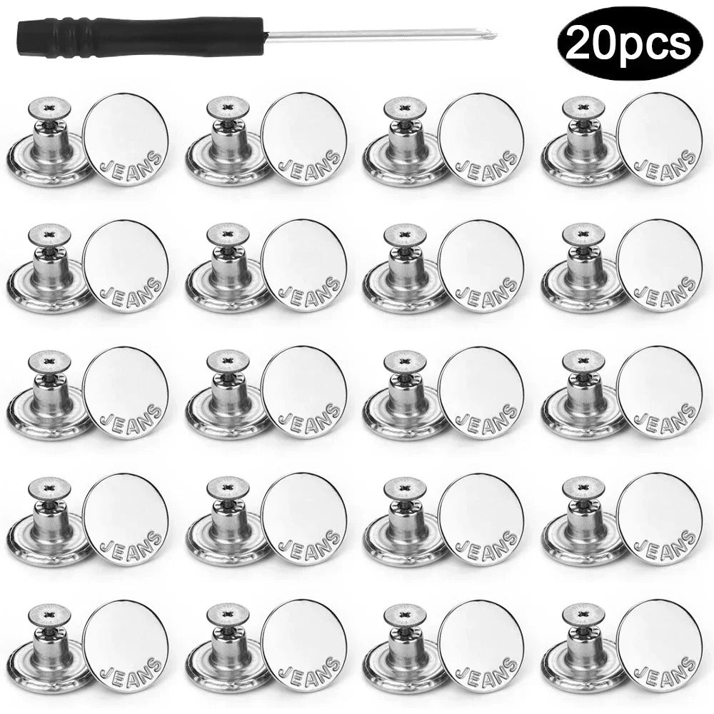 20/10pcs Detachable Jeans Screw Buttons with Screwdriver Clothes Replacement No Sewing Metal Pins Adjustable Waist Kit Tools