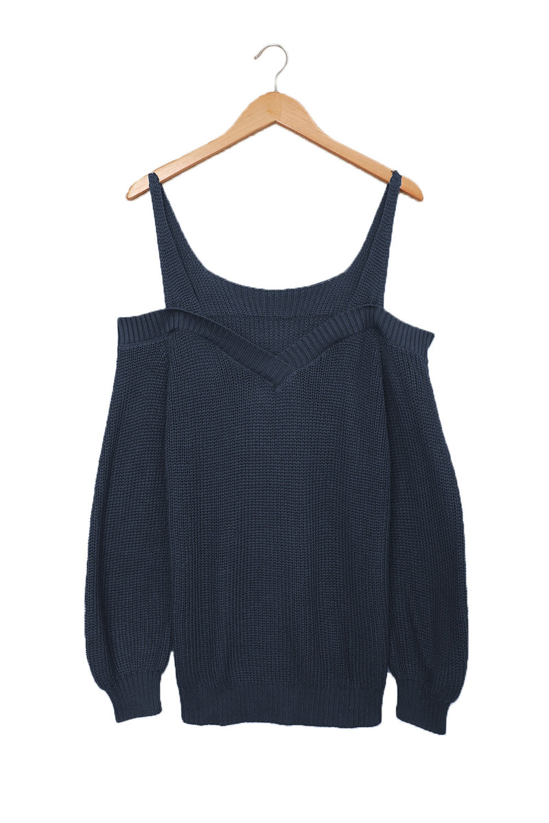 Dark Blue Dew Shoulder Juliette Knitted Sweater