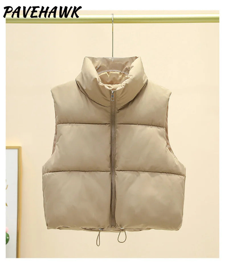 Women Autumn Winter Short Down Vest Stand Collar Warm Casual Elegant Sleeveless Coats Outdoor Quilted Travel Jackets Clothes