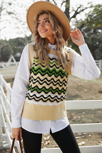 Black Wavy Stripes Knit Vest Pullover Sweater