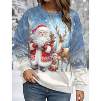 Women Christmas Sweatshirts Winter Snowman Snowflake Print Long Sleeve Y2k Hoodie Streetwear Pullovers Tops Comfortable Clothing