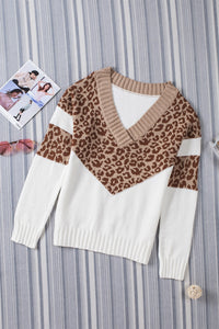 Leopard Splicing Off Shoulder Pullover Sweater