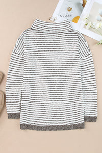 Khaki Striped Turtleneck Loose Sweater