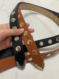 Women's Runway Fashion PU Leather Rivet Cummerbunds Female Dress Corsets Waistband Belts Decoration Narrow Belt R488