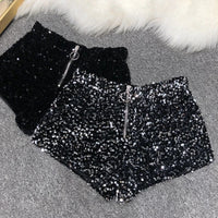 Whole Body The New 2023 Sparkling Sequins Shorts Women Short Zipper Nightclub Woman Slim Fit for Silver and Black   Sexy Shorts