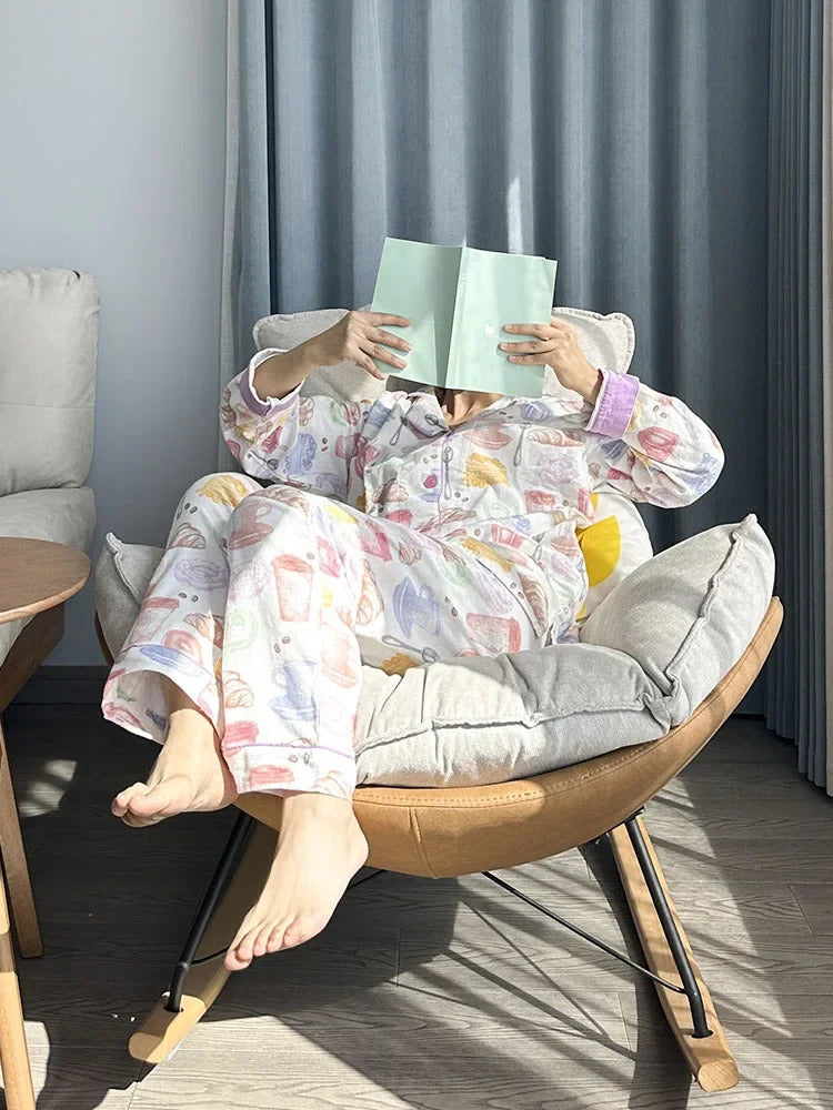 100% Cotton Pajamas for Women Loose Cartoon Long Sleeve Pants Loungewear Women 2 Piece Set Pj Women Outfit Sleepwear Set Pijamas