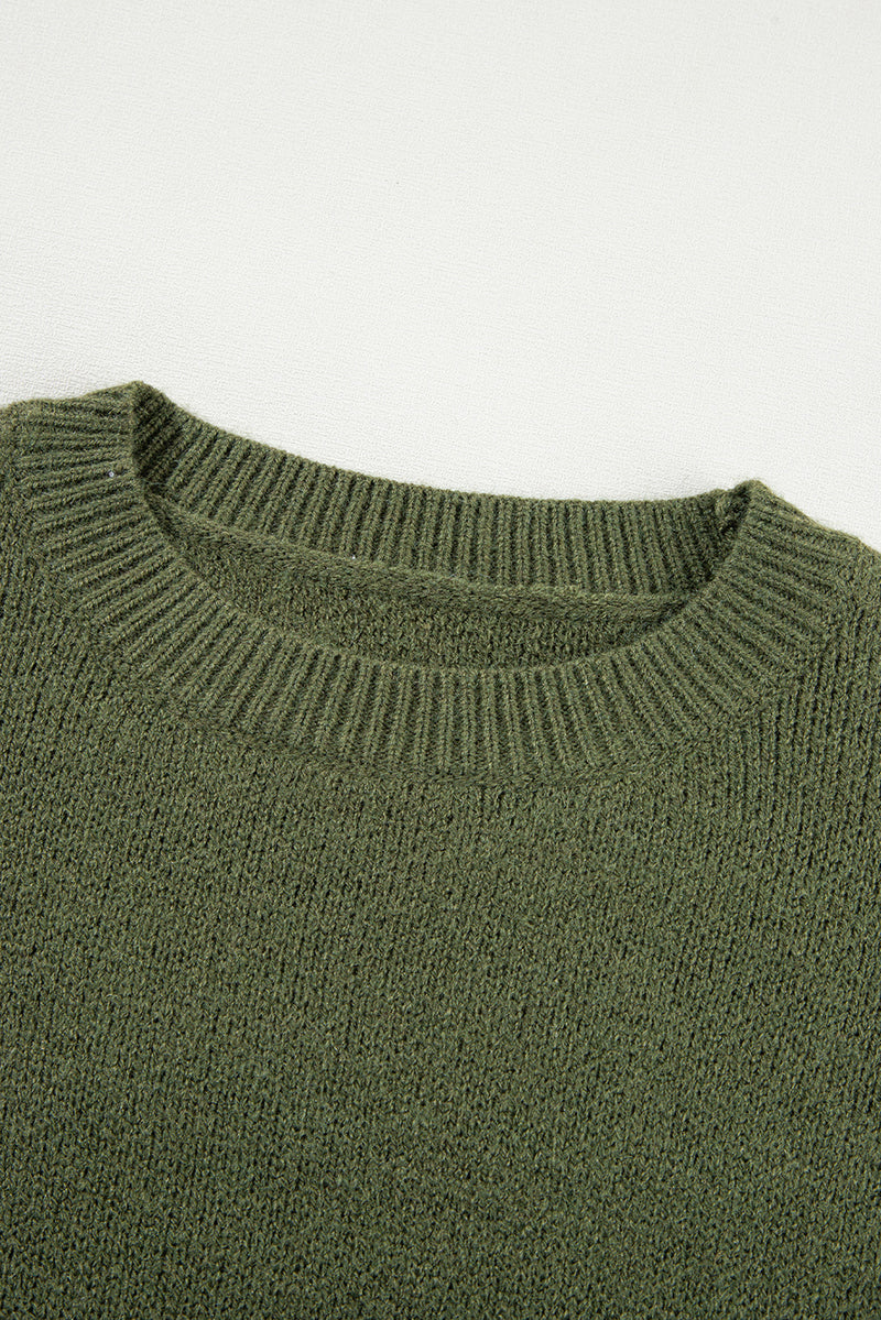 Moss Green Flower Sleeve Drop Shoulder Sweater