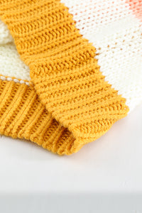 Yellow Striped Puff Sleeve Knitted Pullover Sweater