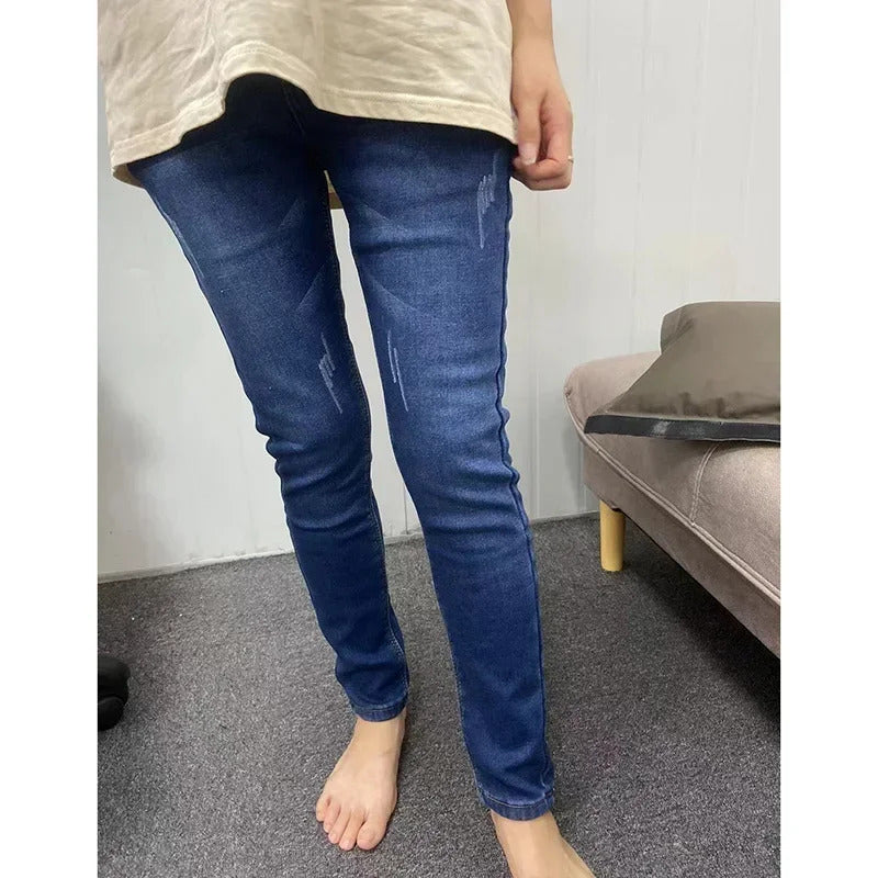 Women Thermal Skinny Jeans Mom Winter Warm Plush Stretch Jeans Lady Fleece Snow Denim Pants Student Pencil Straight Leg Trousers