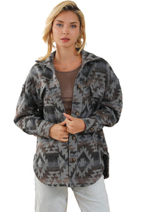 Gray Western Aztec Print Drop Shoulder Casual Shacket