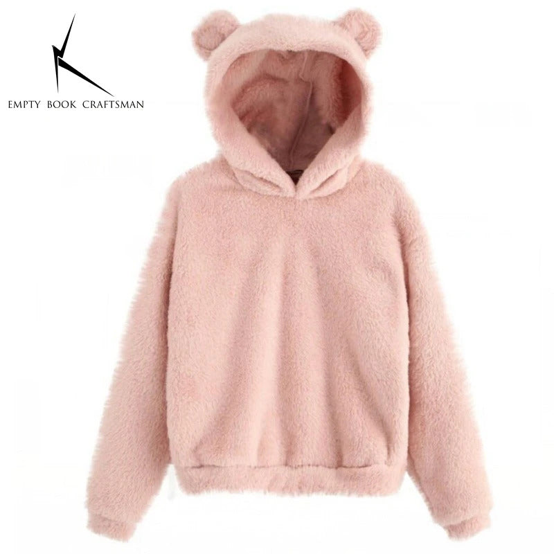 Autumn Winter Women's Hoodies Winter Women Long Sleeve Rabbit Ear Hood Sweatshirt Cute Plush Warm Casual Hoodie Tops