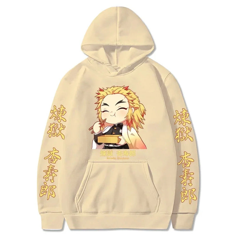 Japan Anime Demon Slayer Kawaii Rengoku Kyoujurou Graphic Print Men Women Autumn Winter Harajuku Sweatshirt Plus Size Hoodie