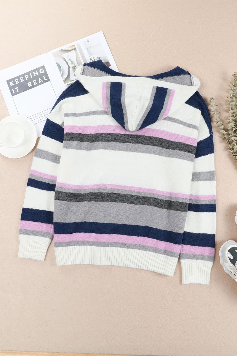 Stripe Plus Size Striped Hooded Knit Sweater