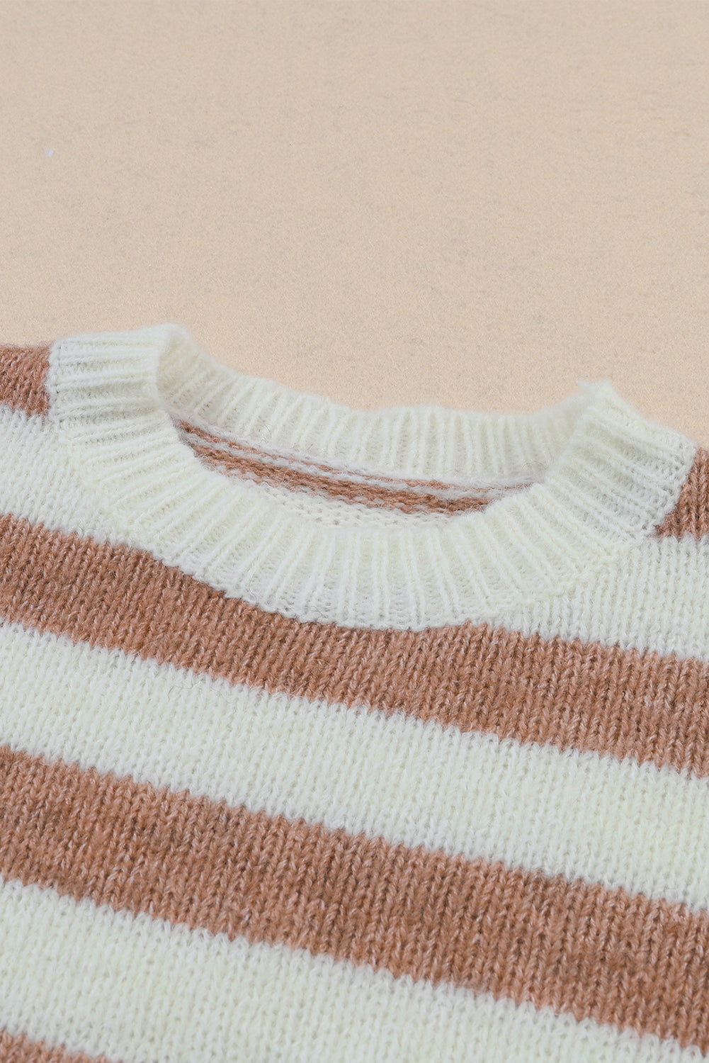 Brown Striped Round Neck Casual Sweater