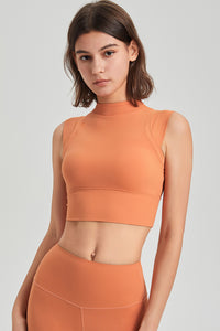 Grapefruit Orange Mock Neck Cropped Sports Tank Top