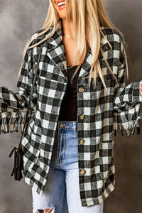 Black Fringed Plaid Print Shacket