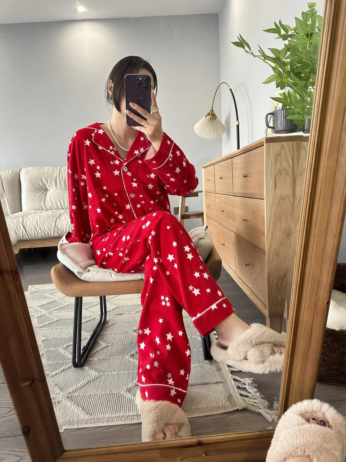 100% Cotton Pajamas for Women Loose Cartoon Long Sleeve Pants Loungewear Women 2 Piece Set Pj Women Outfit Sleepwear Set Pijamas