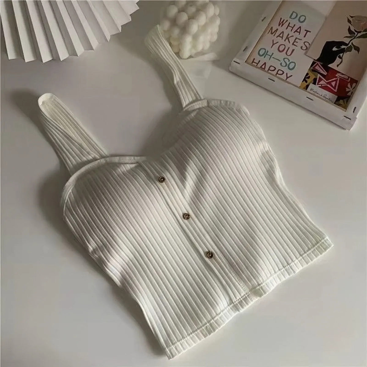 Women's Cropped Tops with Bra Pads Summer Corset Korean Suspenders Vest Sexy Camisole Slim