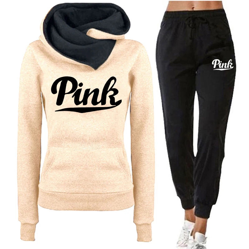 Womens Tracksuit Outfits Autumn Winter Hooded Sweatshirt +Black Sweatpants High Quality Ladies Daily Casual Warm 2 Piece Set