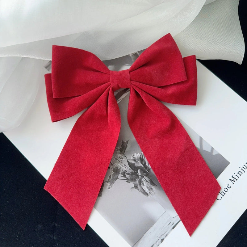 6Styles Girls Long Big Bow Float Satin Clips Back Head Hair Clip Internet Red with The Same Temperament Elegant Hair Accessories