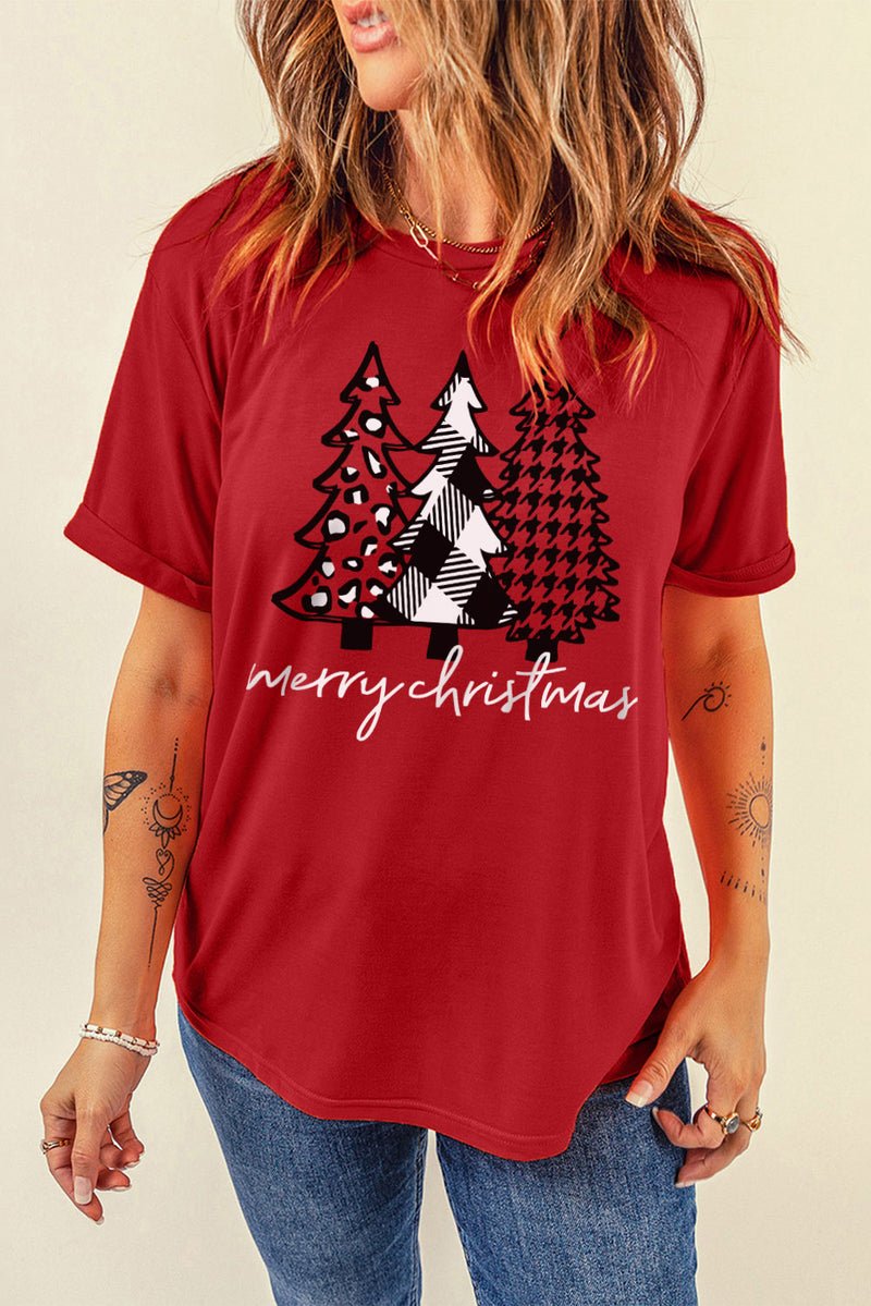 Fiery Red Merry Christmas Trees Graphic T Shirt