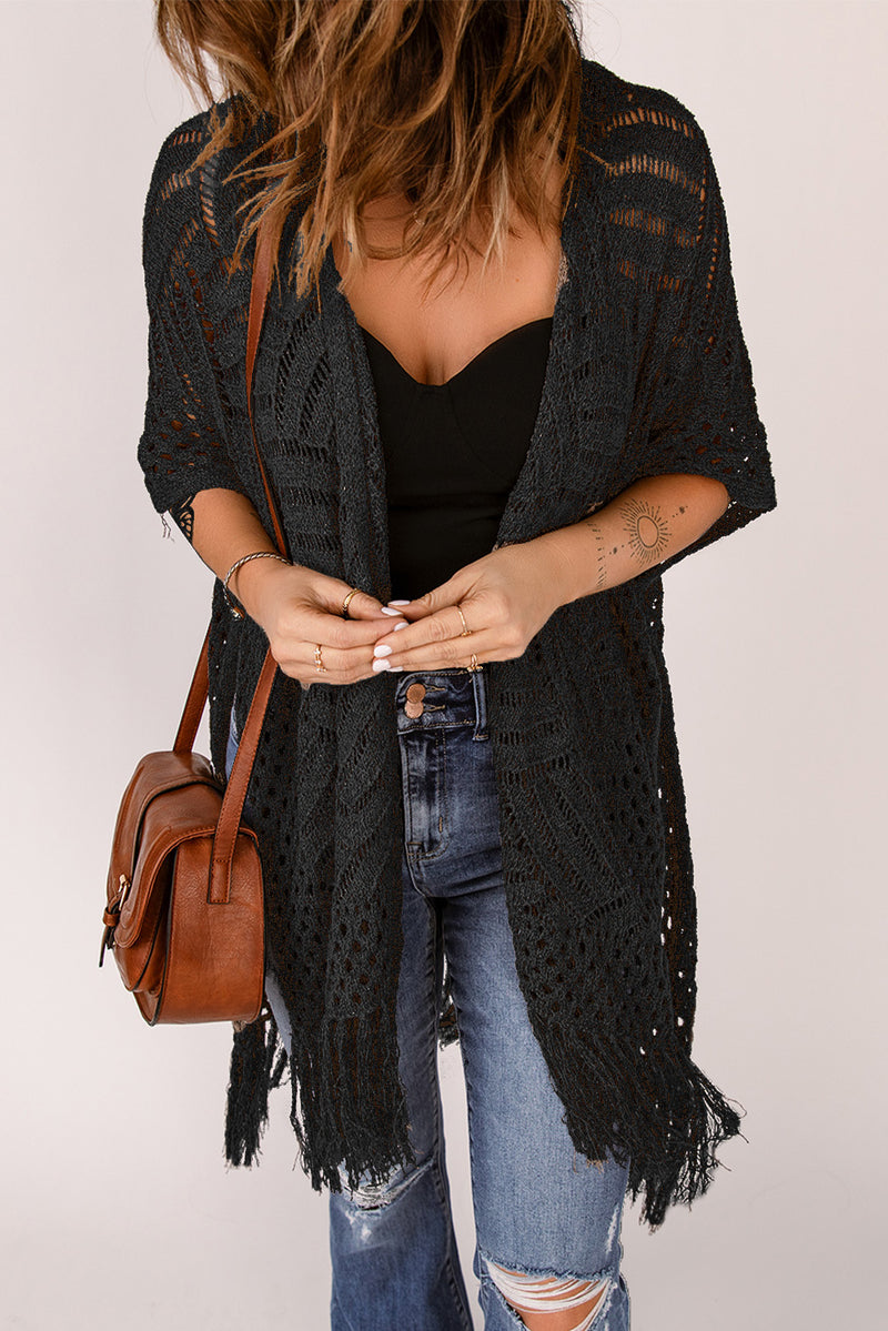 Black Loose Knitwear Kimono with Slits