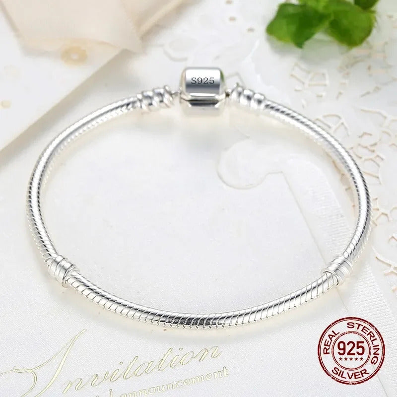 TOP SALE Authentic 100% 925 Sterling Silver 3MM Snake Chain Bangle & Bracelet for Women Men Luxury Jewelry 16-23CM