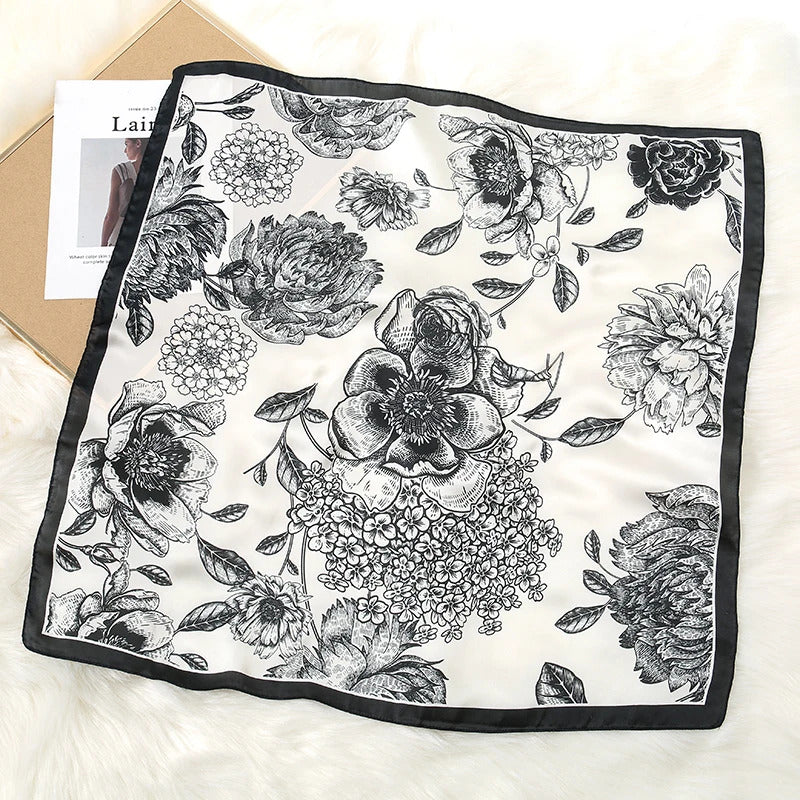 Luxury Print Satin Silk Square Scarf for Women Shawl Hijab Neckerchief Female Hair Ribbon Headband Fashion Wrap Bandana 2023 New